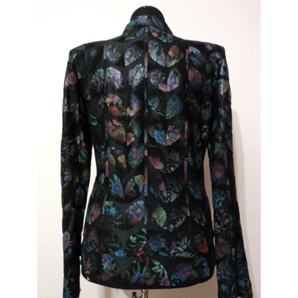 Flower Pattern Black Women Leather Leaf Jacket [Design 01]