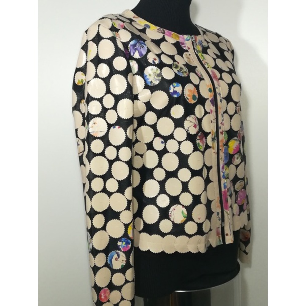 Flower Pattern Beige Leather Women Leaf Jacket [Design 07]