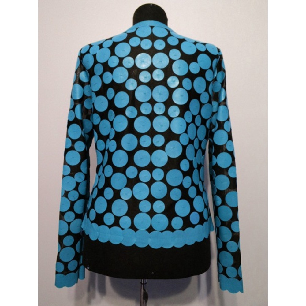 Light Blue Leather Women Leaf Jacket [Design 07]