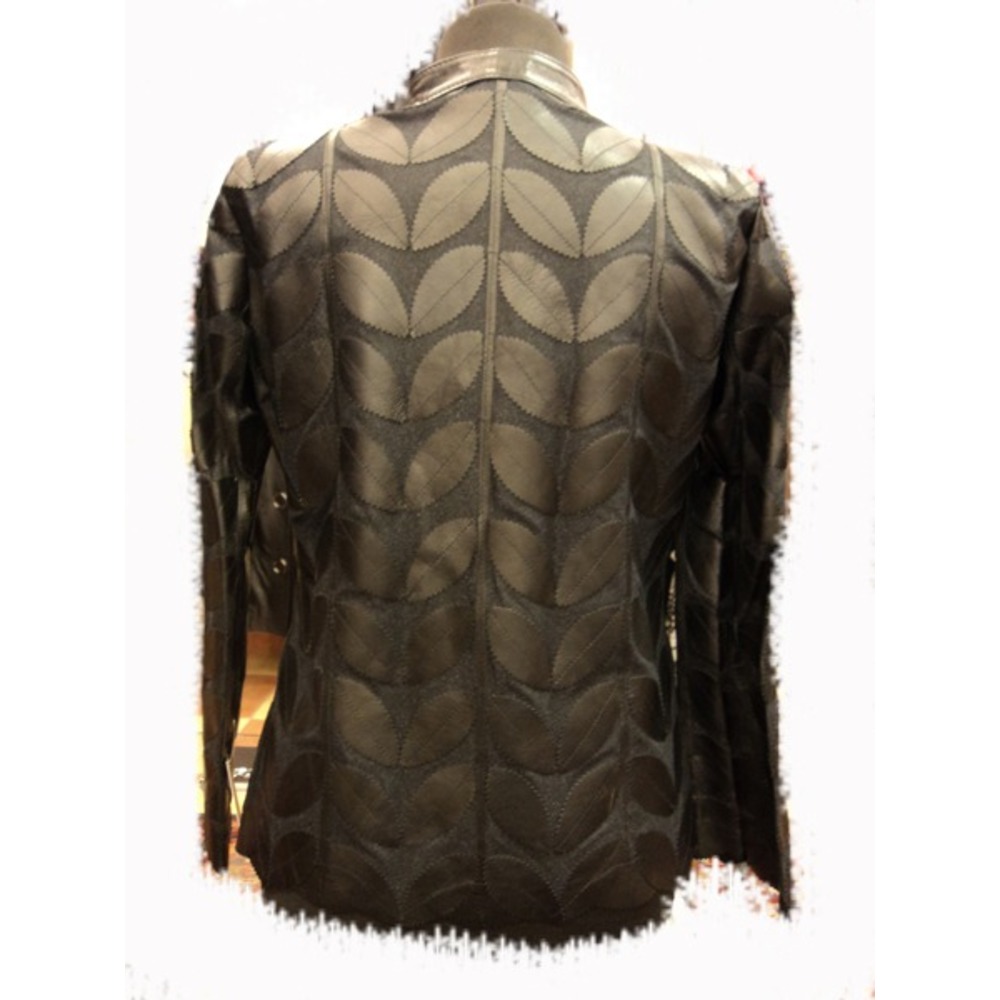 Black Women Leather Leaf Jacket [Design 01]