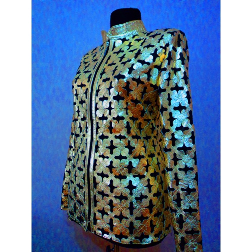 Plus Size Gold Leather Leaf Jacket for Woman [Design 06]