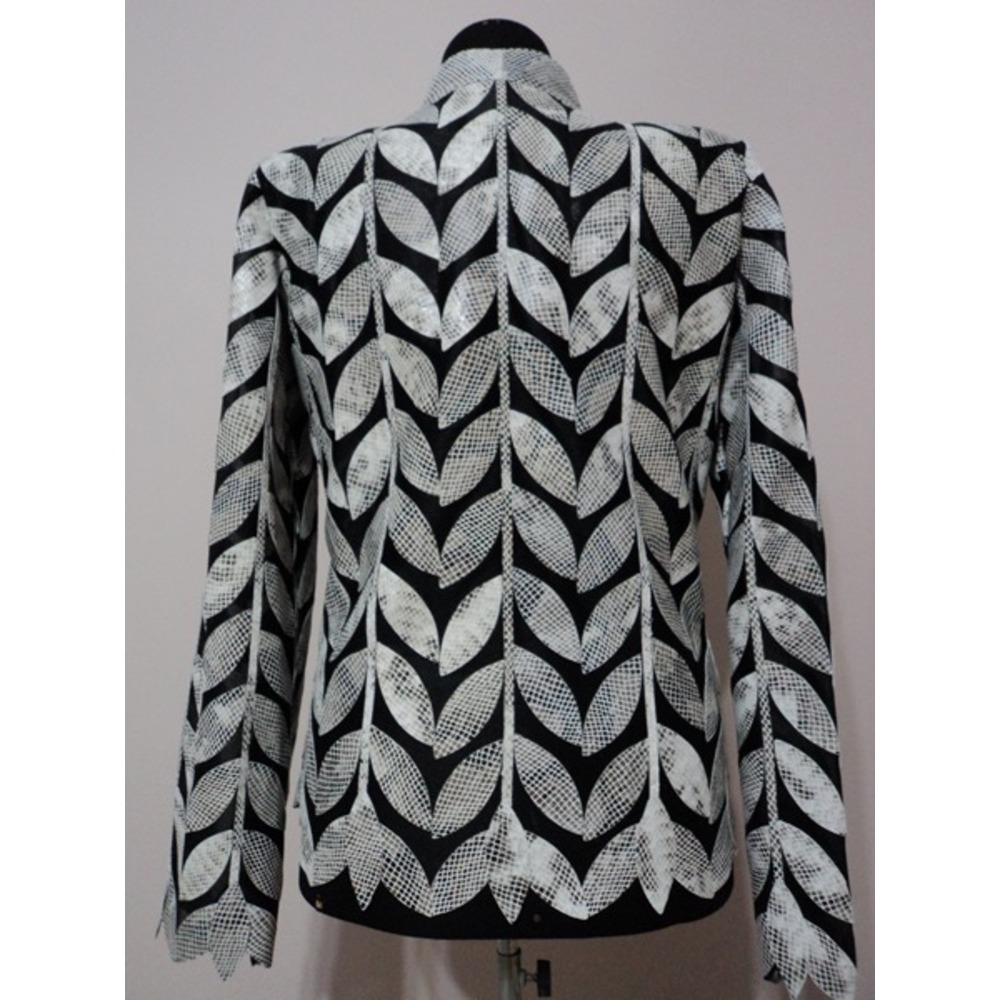 White Snake Pattern Leather Leaf Jacket for Women [Design 04]