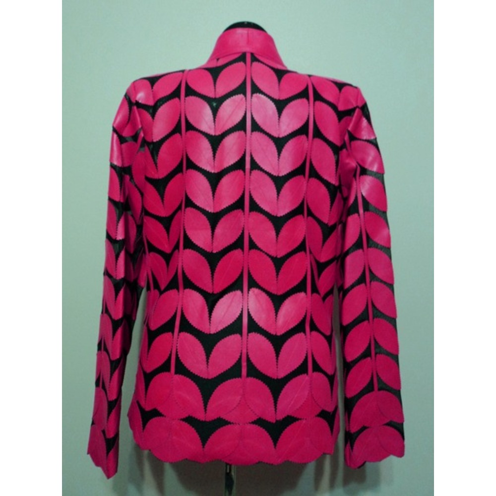 V Neck Pink Leather Leaf Woman Jacket [Design 09]
