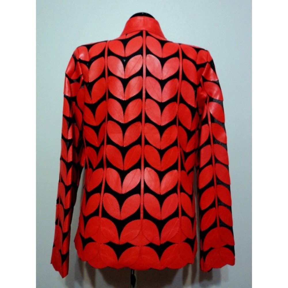 V Neck Red Leather Leaf Woman Jacket [Design 09]
