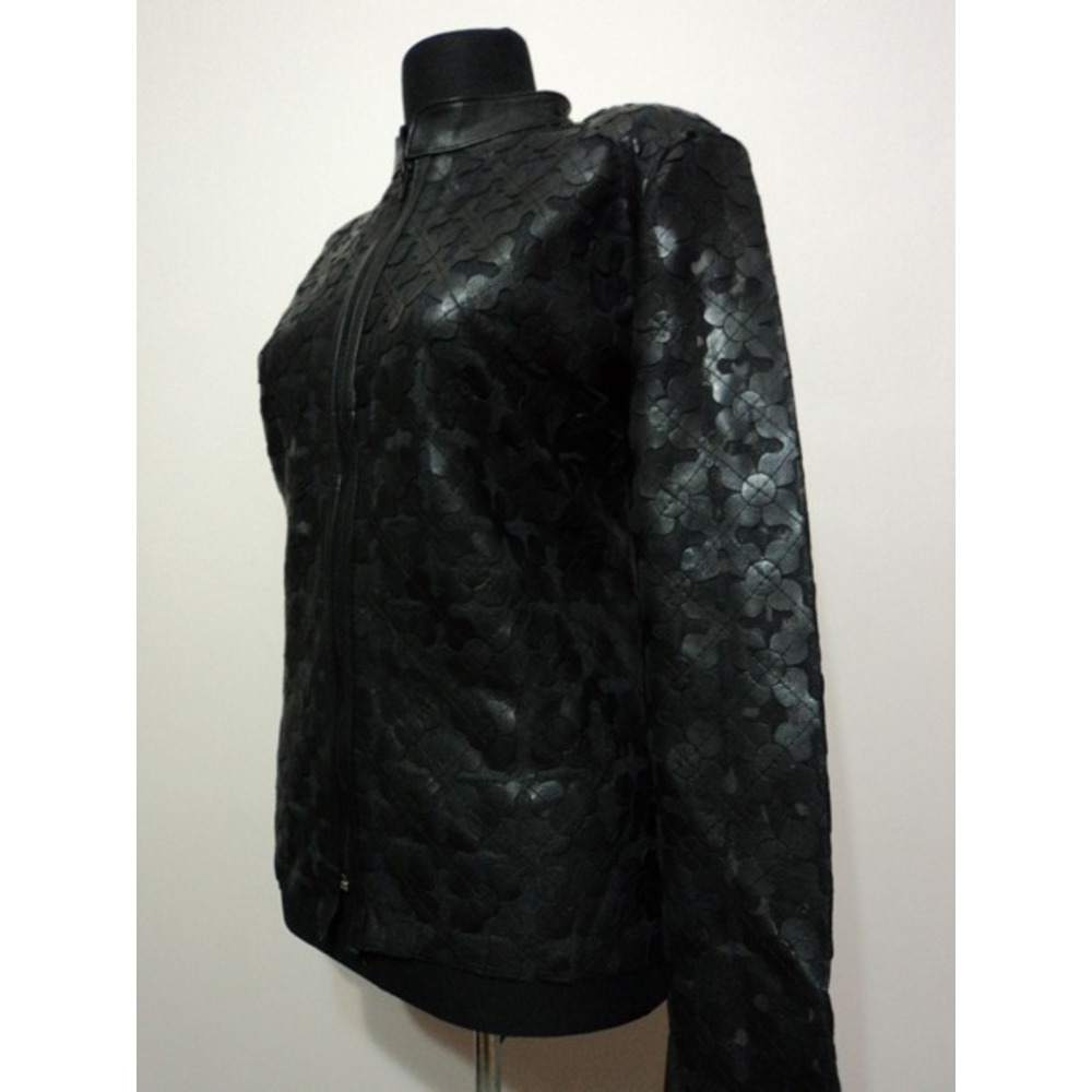 Plus Size Black Women Leather Leaf Jacket [Design 06]