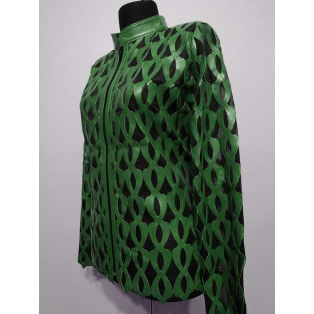 Plus Size Green Leather Leaf Jacket for Women [Design 05]