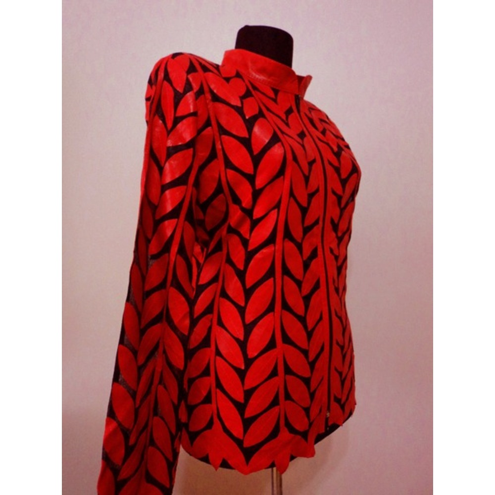 Plus Size Red Leather Leaf Women Jacket [Design 04]