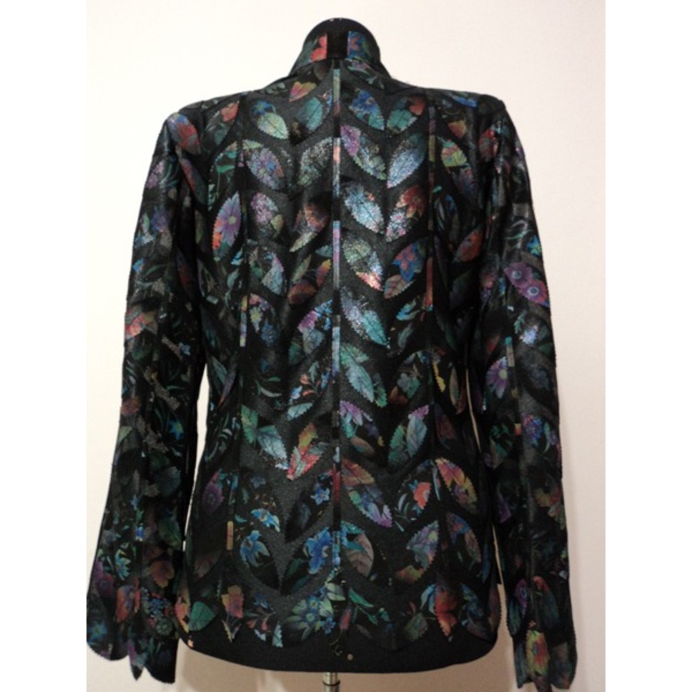 Flower Pattern Black Leather Leaf Jacket for Women [Design 04]