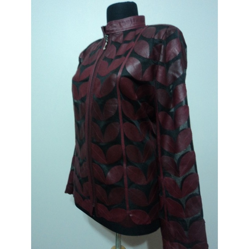 Burgundy Women Leather Leaf Jacket [Design 01]