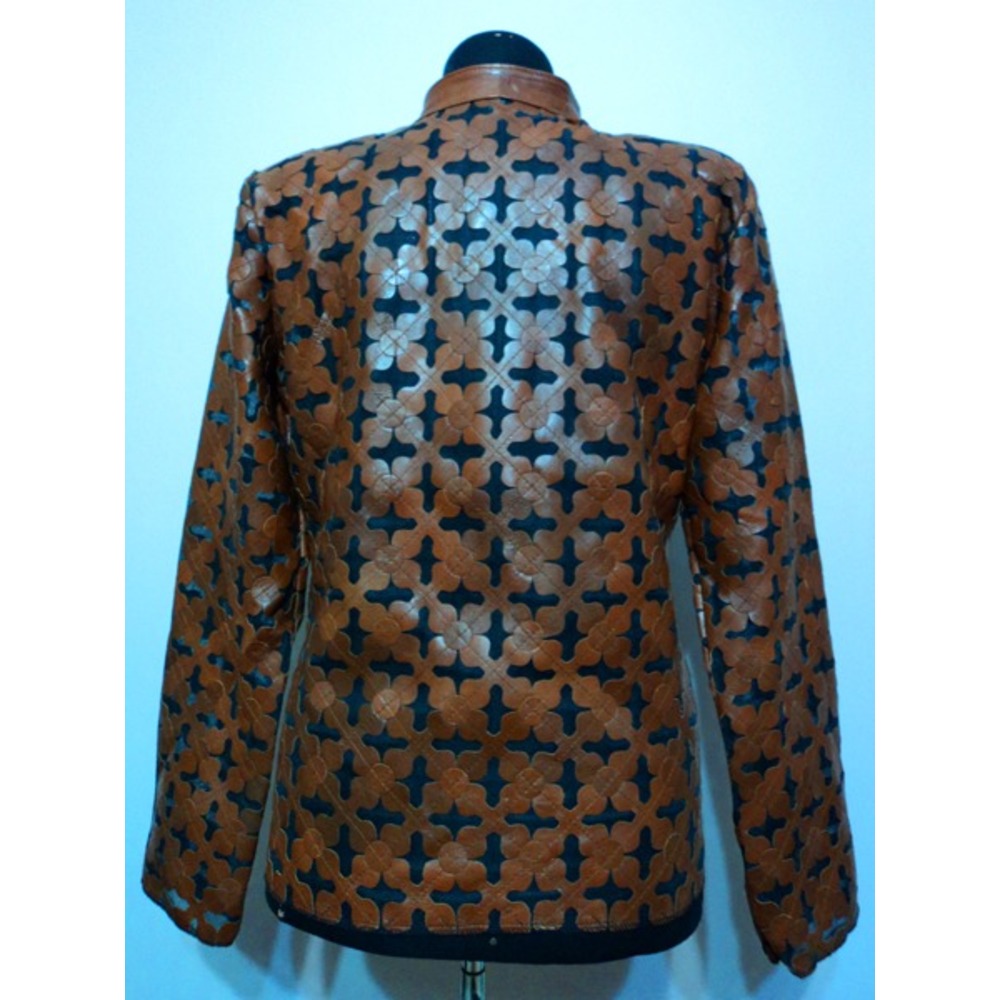 Plus Size Brown Women Leather Leaf Jacket [Design 06]