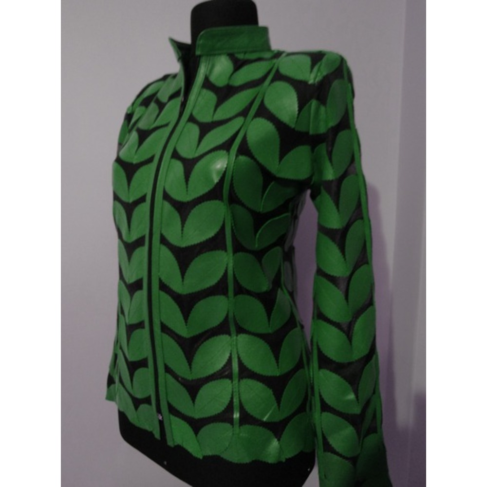 Green Women Leather Leaf Jacket [Design 01]