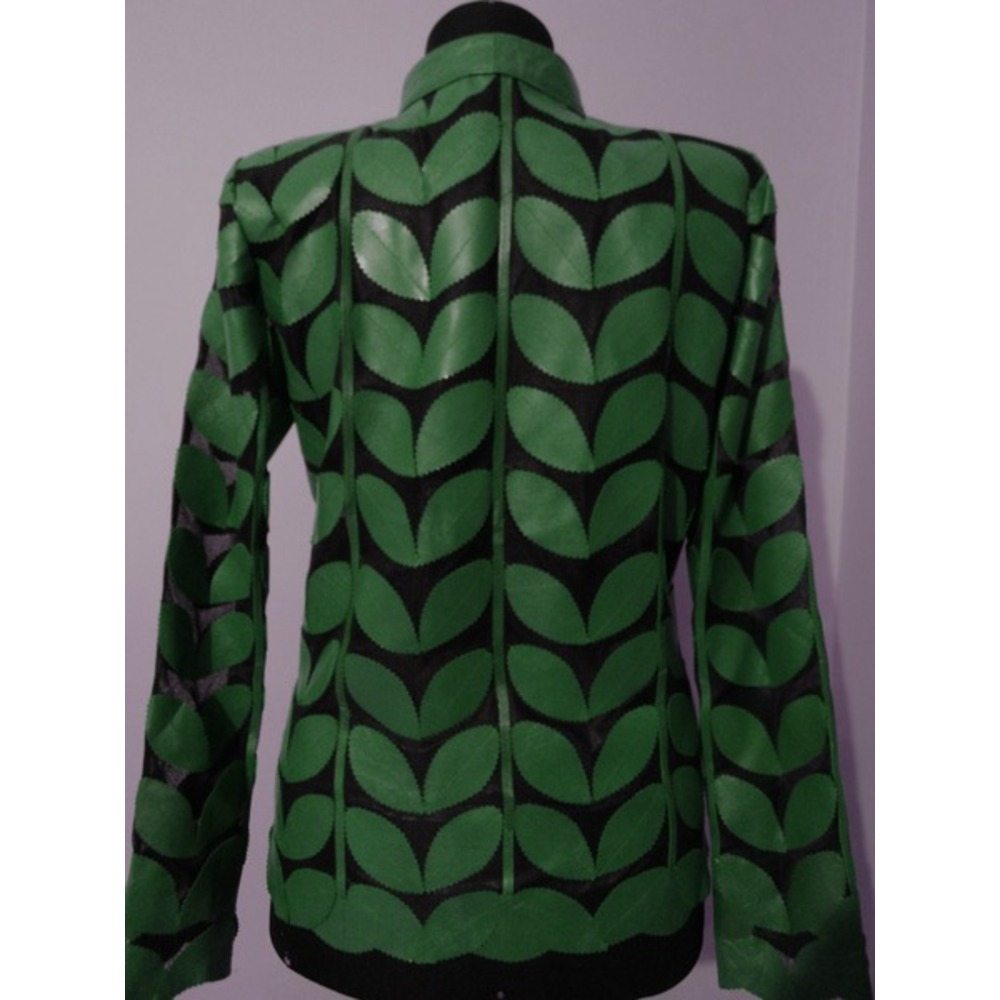 Plus Size Green Leather Leaf Jacket Woman [Design 01]