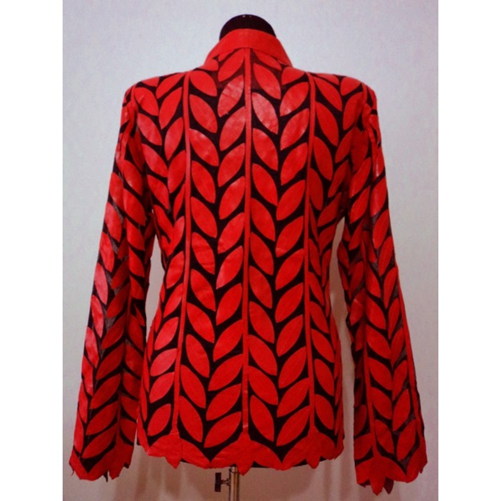Plus Size Red Leather Leaf Women Jacket [Design 04]