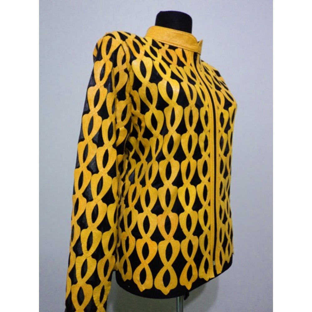 Plus Size Yellow Leather Leaf Jacket for Woman [Design 05]