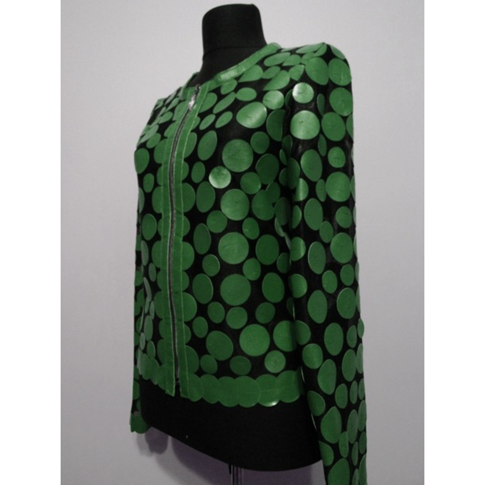 Green Leather Women Leaf Jacket [Design 07]