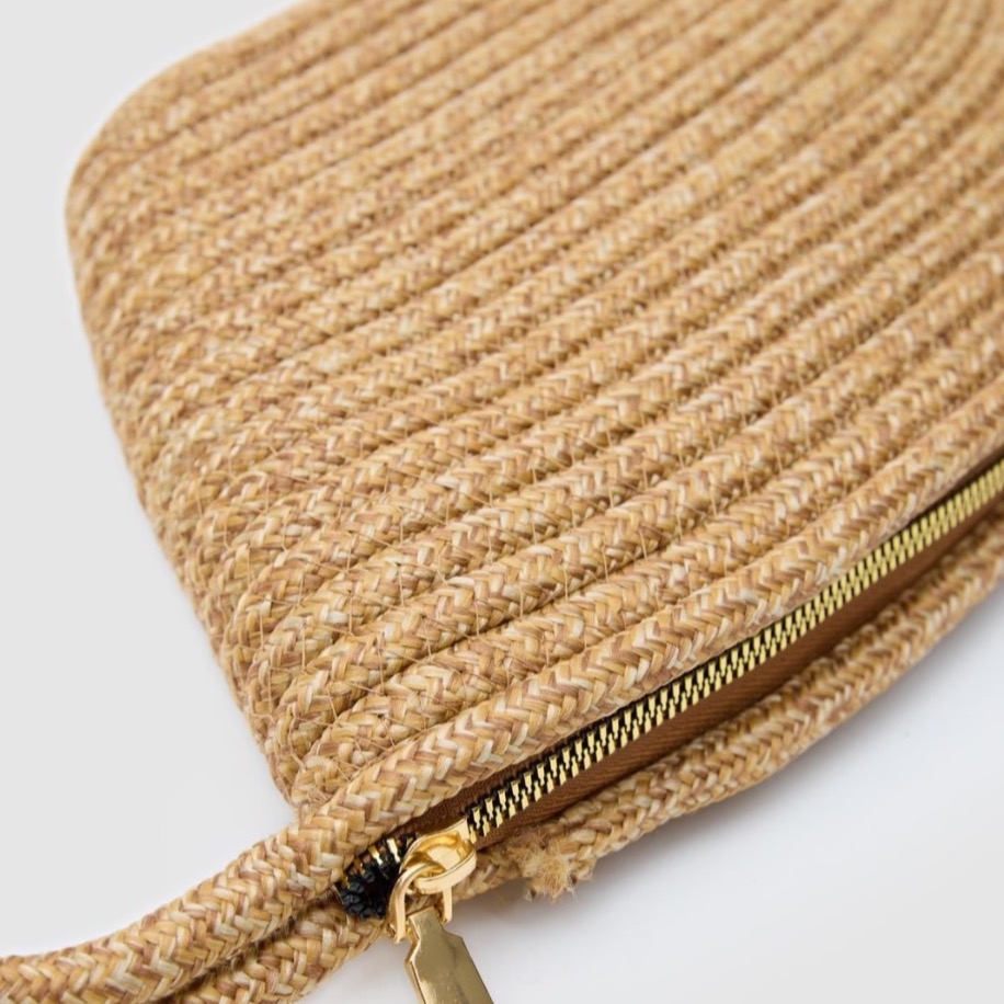 Handmade Hasır Clutch Çanta Vizon