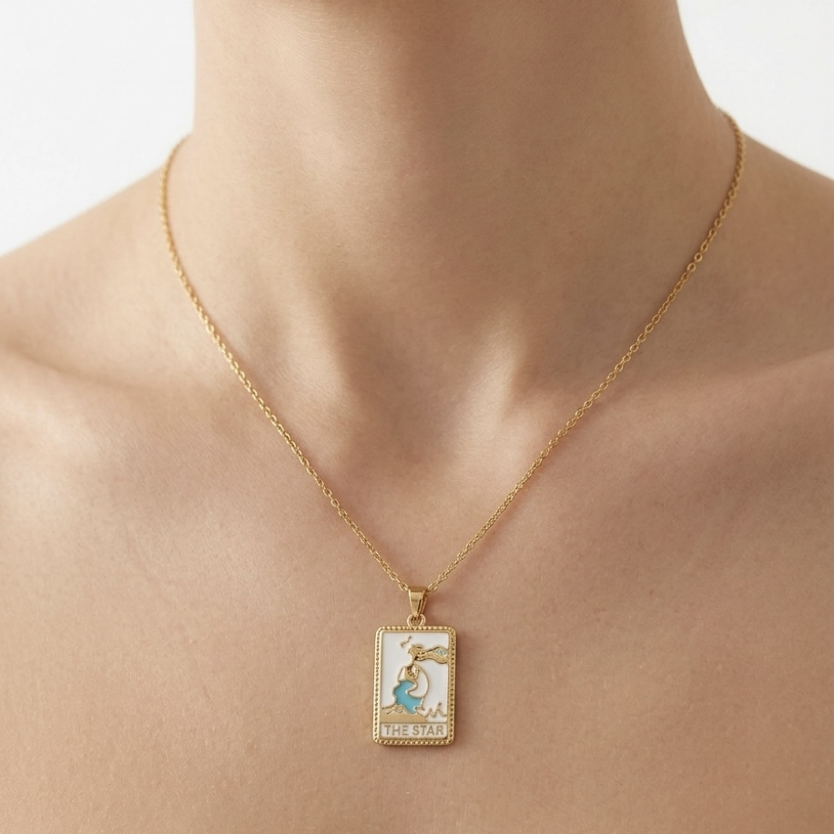 Çelik Gold The Star Tarot Kolye