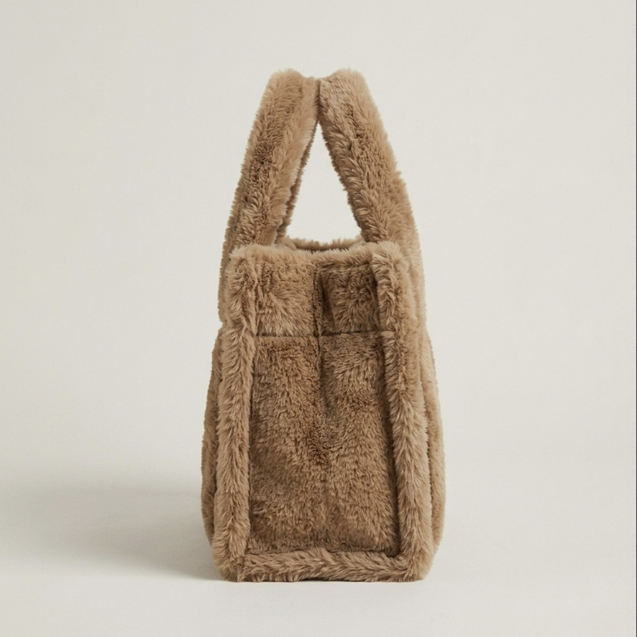 Soft Luxe Peluş- Açık Kahve Tote Çanta