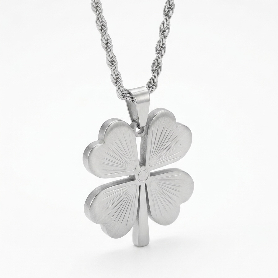 Burgu Zincir Silver Çelik Yonca Kolye (60cm)  