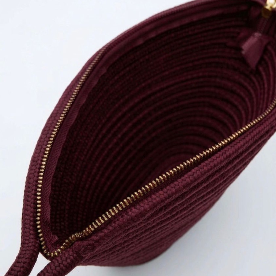 Handmade Hasır Clutch Çanta Bordo