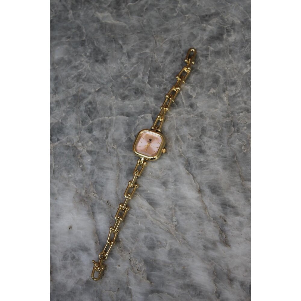Luna Gold Pembe Kare Kadranlı Çelik Kadın Saat