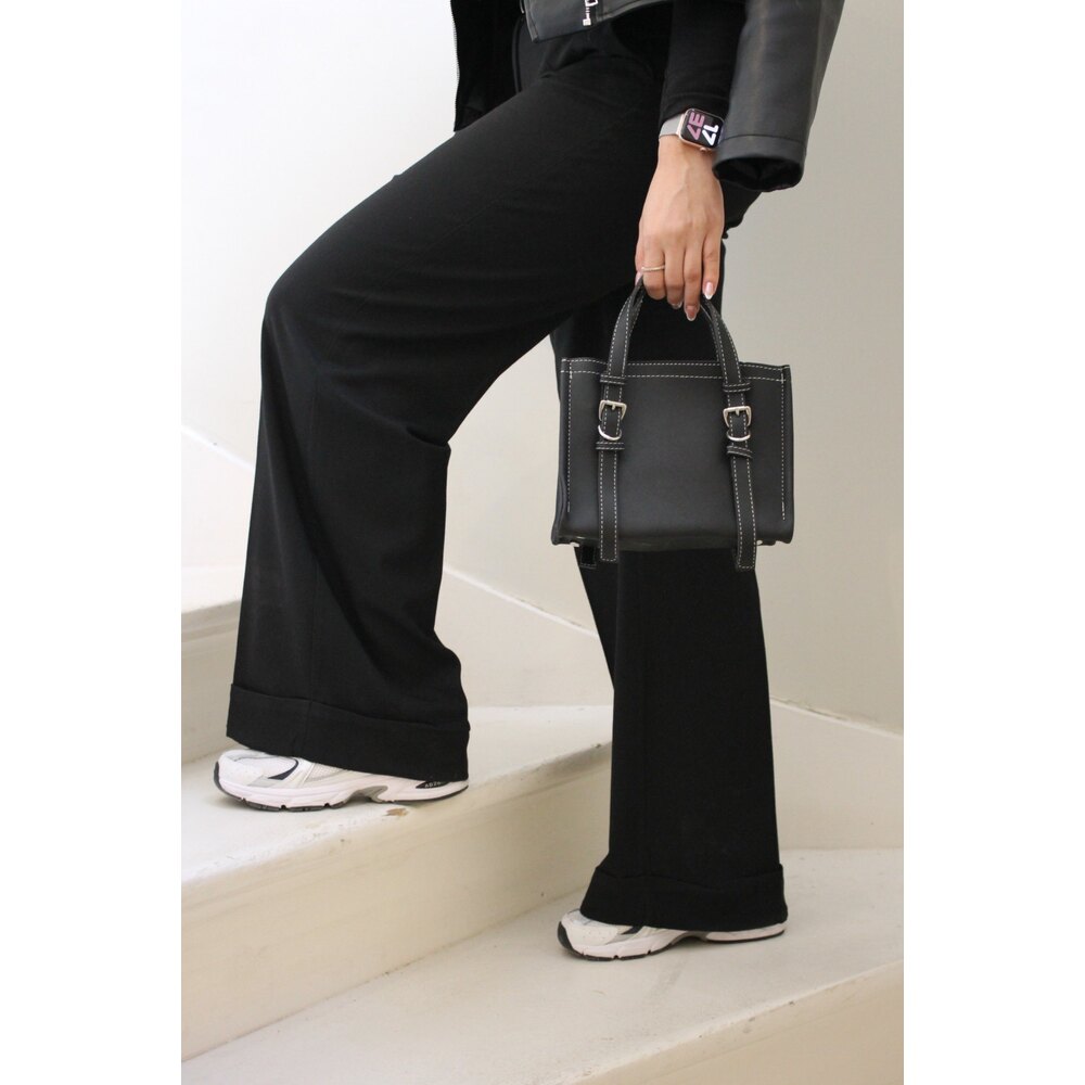 Ivy | Siyah Dikiş Detaylı Tote Çanta