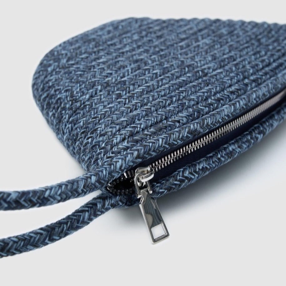 Handmade Hasır Clutch Çanta Lacivert