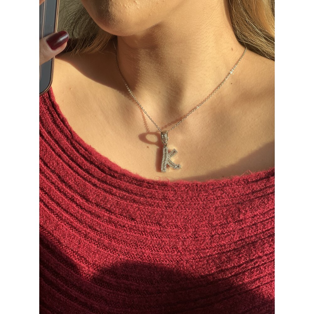 Çelik  | Silver Taşlı Harf Kolye