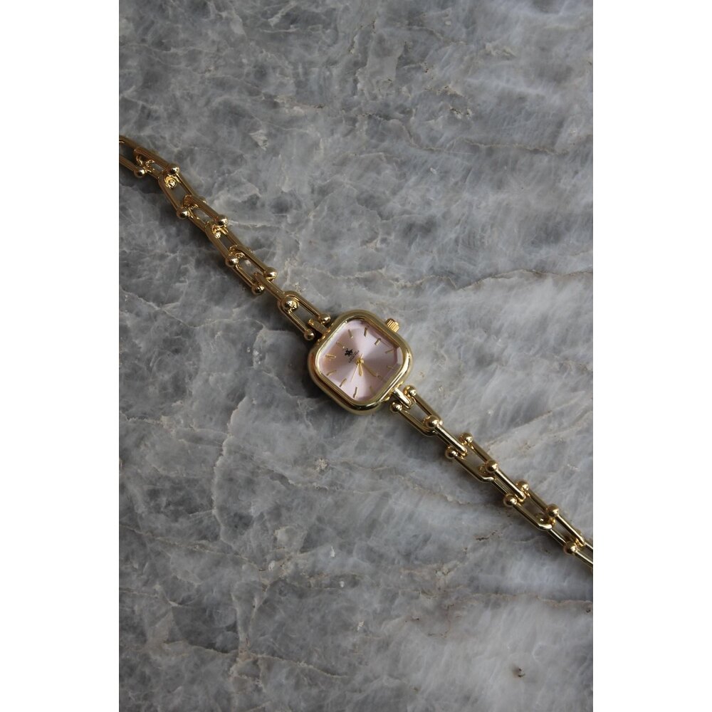 Luna Gold Pembe Kare Kadranlı Çelik Kadın Saat