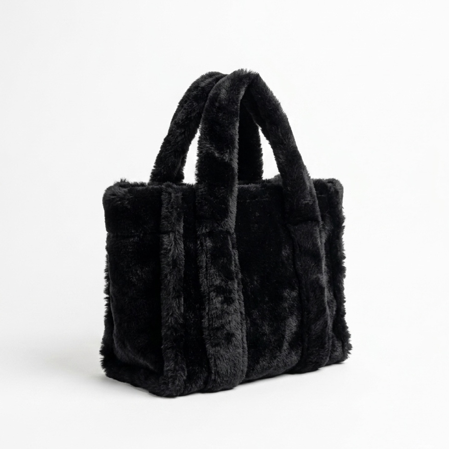 Soft Luxe Peluş- Siyah Tote Çanta