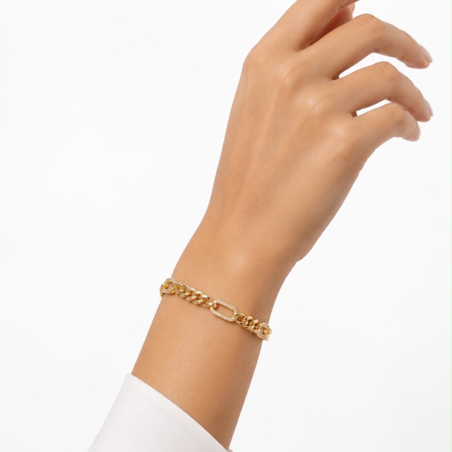 Kadın Gold Renk Zirkon Taşlı Oval Halkalı Zincir Bileklik