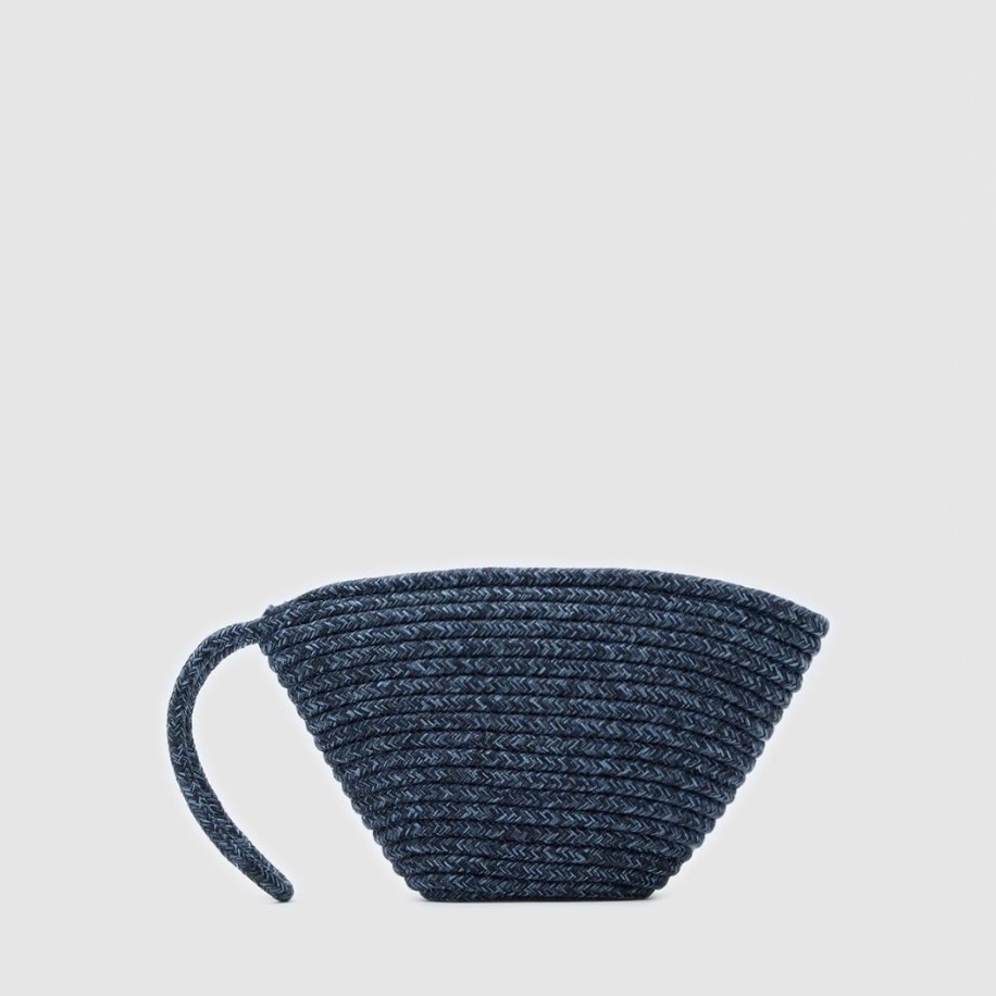 Handmade Hasır Clutch Çanta Lacivert
