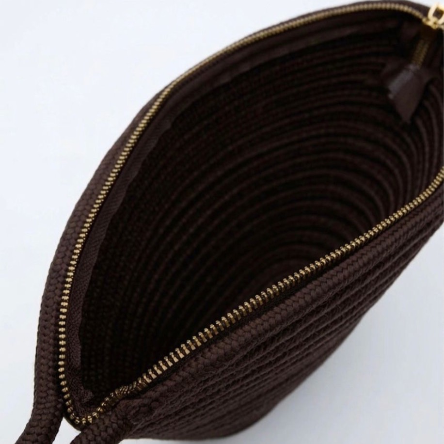 Handmade Hasır Clutch Çanta Acı Kahve