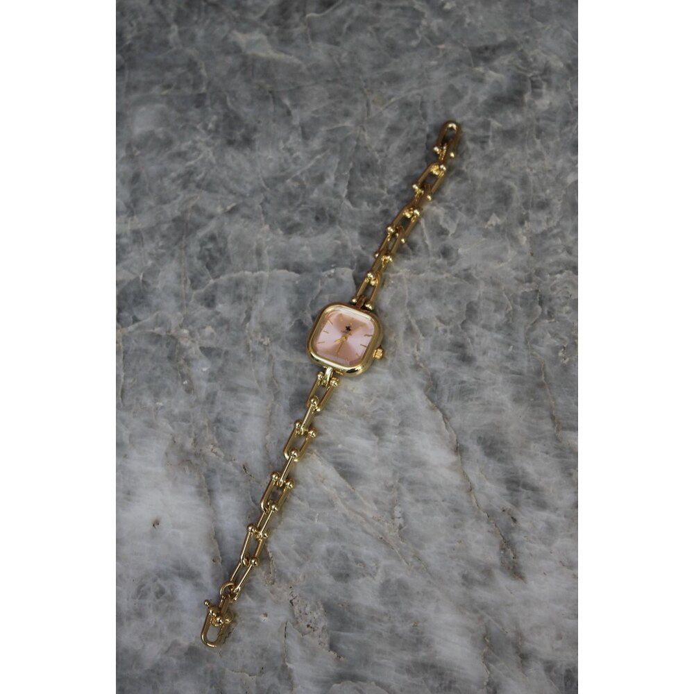 Luna Gold Pembe Kare Kadranlı Çelik Kadın Saat