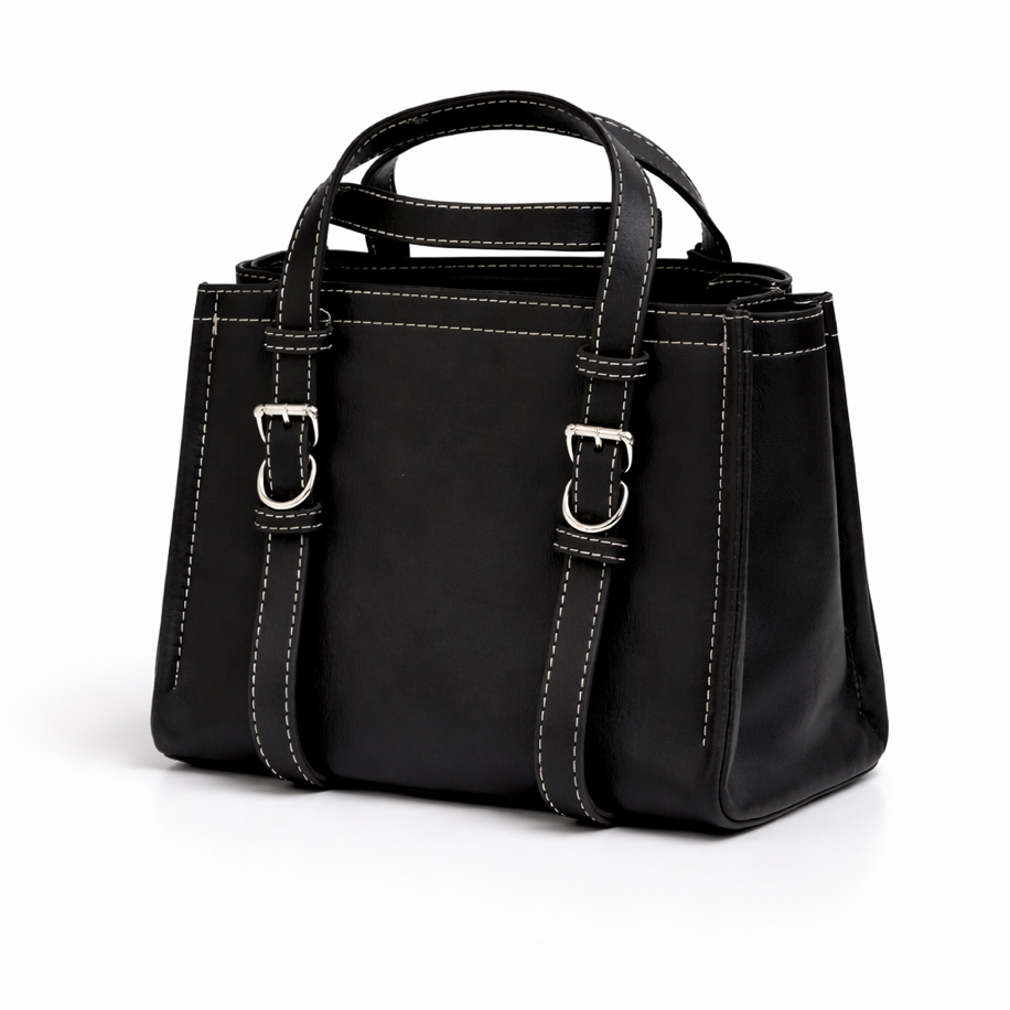 Ivy | Siyah Dikiş Detaylı Tote Çanta