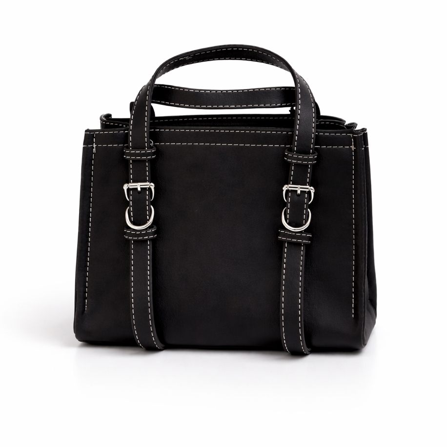 Ivy | Siyah Dikiş Detaylı Tote Çanta