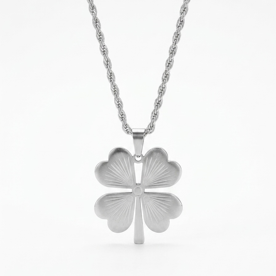 Burgu Zincir Silver Çelik Yonca Kolye (60cm)  