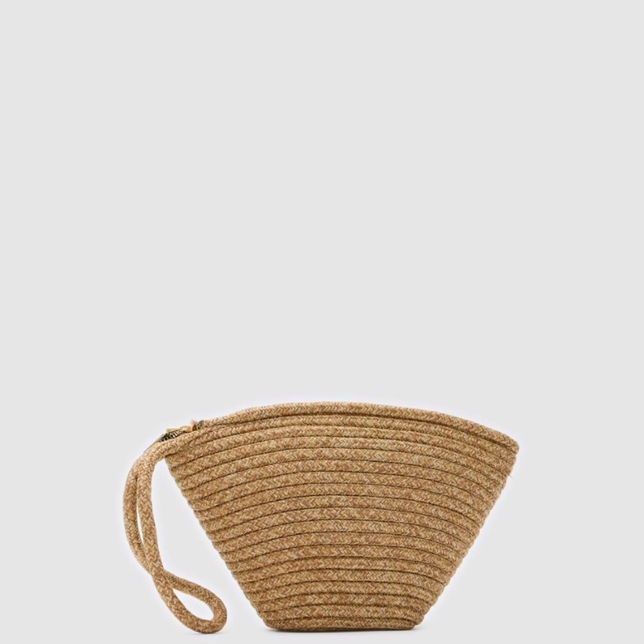 Handmade Hasır Clutch Çanta Vizon