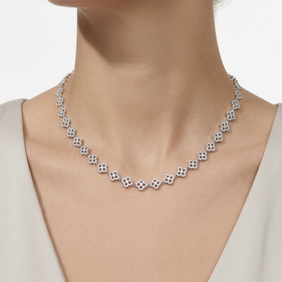 VIP | Mini silver taşlı yonca kolye