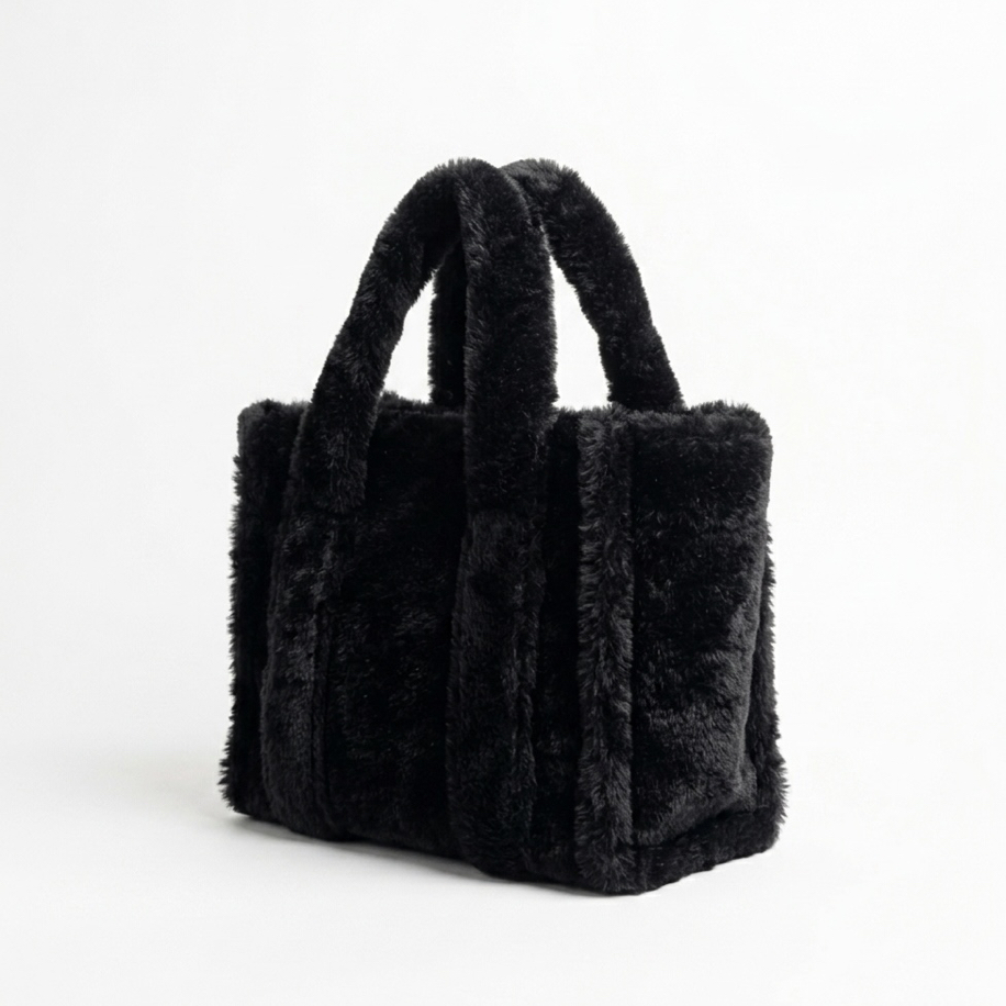 Soft Luxe Peluş- Siyah Tote Çanta