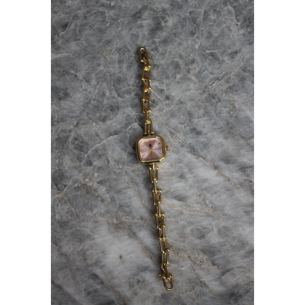 Luna Gold Pembe Kare Kadranlı Çelik Kadın Saat