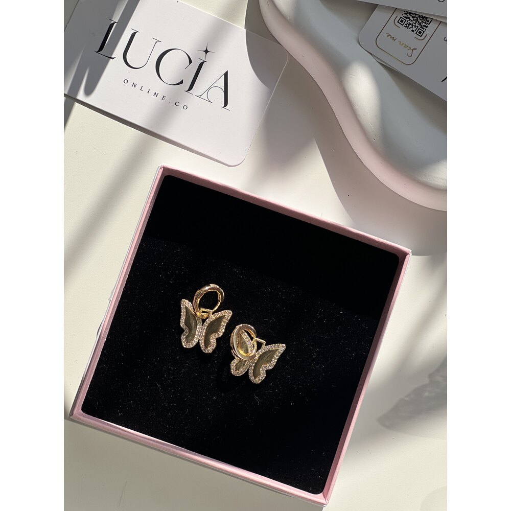 Çelik | Gold Shiny Mariposa Küpe