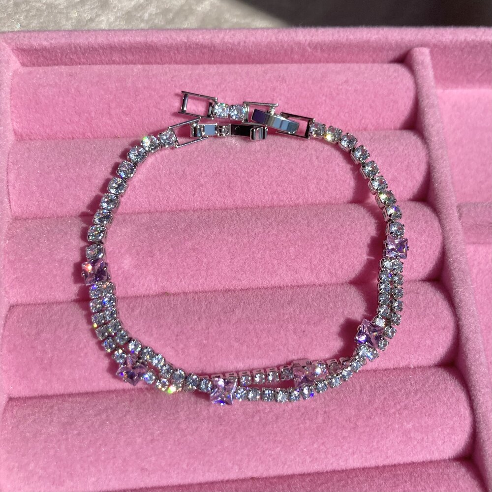 Çelik Silver Pembe Taşlı Su Yolu Bileklik