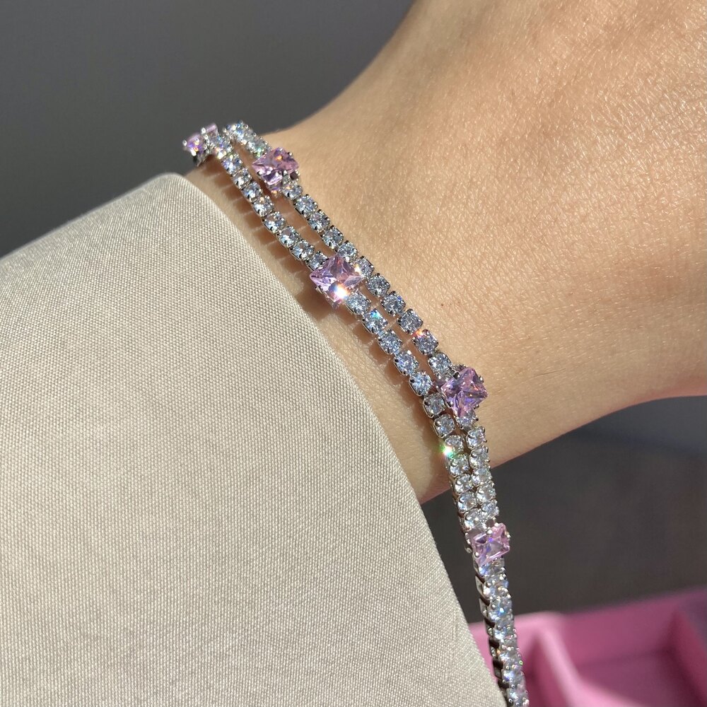 Çelik Silver Pembe Taşlı Su Yolu Bileklik