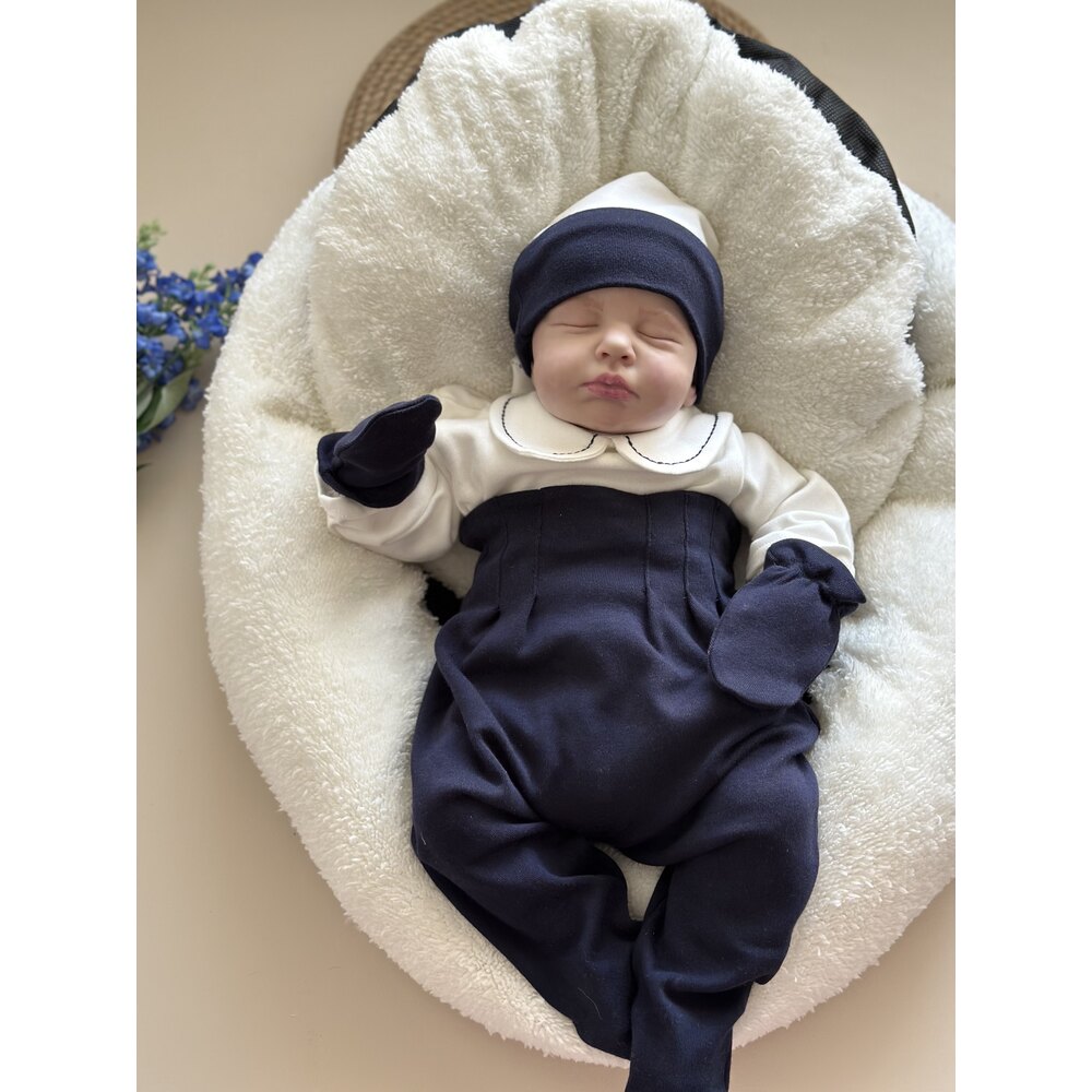 Lacivert 4 Parça Hastane Çıkışı Set (Body, Pantolon, Bere ve Eldiven)
