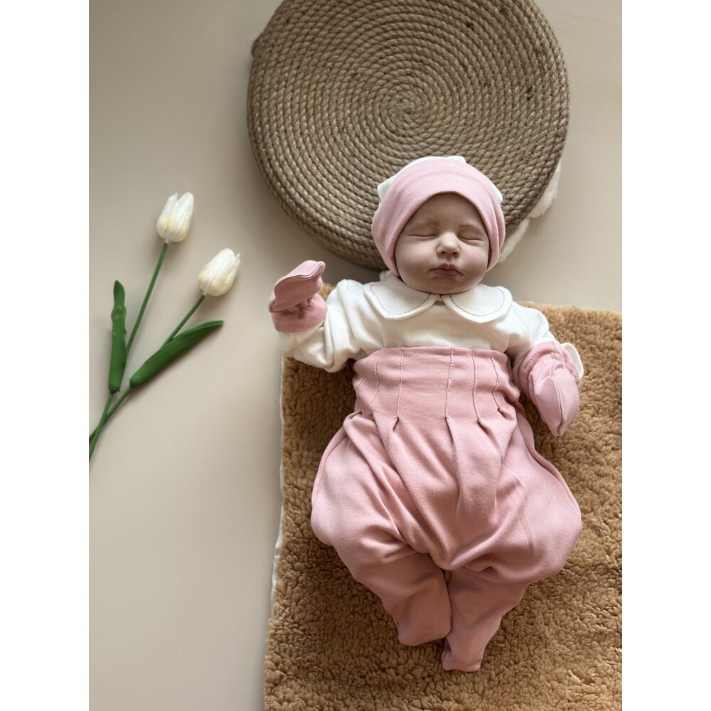 Gül Kurusu 4 Parça Hastane Çıkışı Set (Body, Pantolon, Bere ve Eldiven)