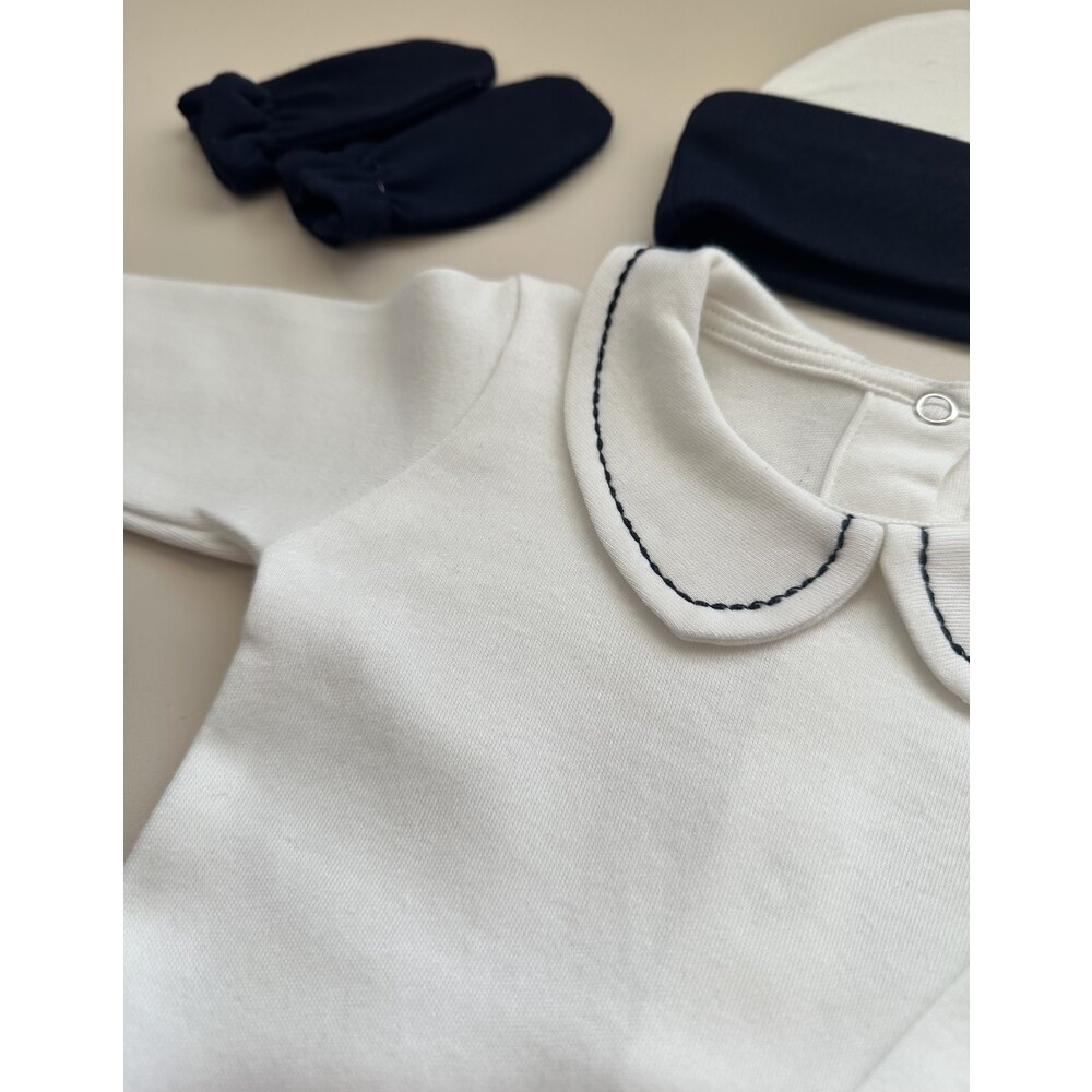 Lacivert 4 Parça Hastane Çıkışı Set (Body, Pantolon, Bere ve Eldiven)