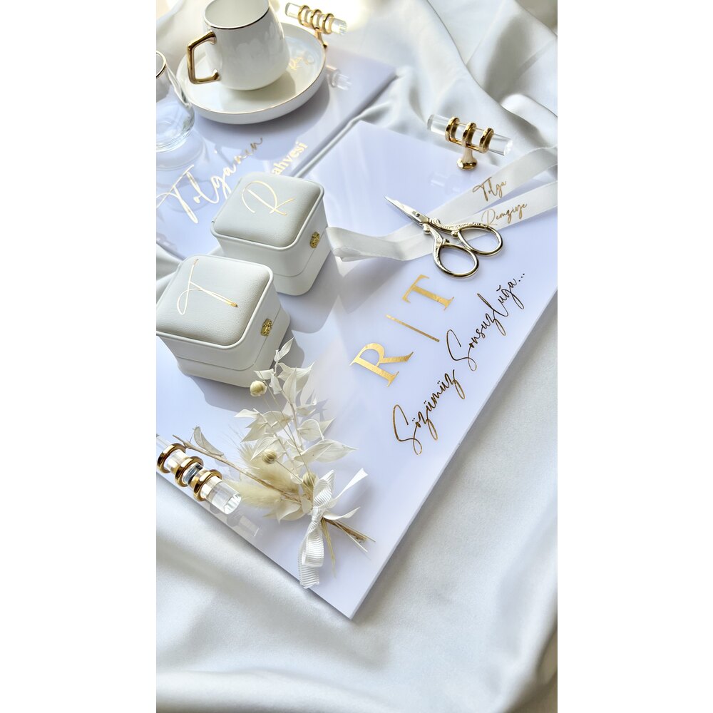 Gold Detaylı Nişan Tepsi Seti | Mayda Design
