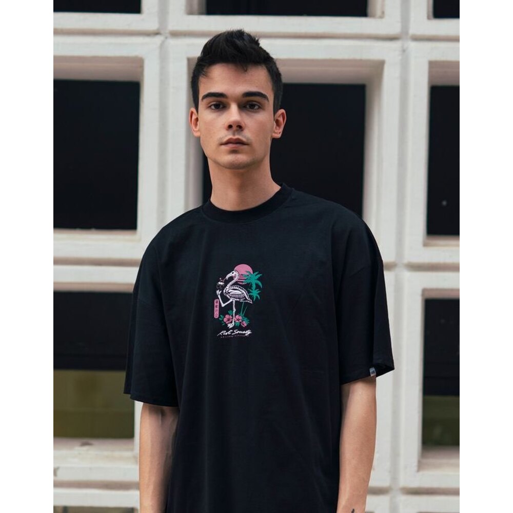 Oversize Rist Society Baskılı T-Shirt Siyah