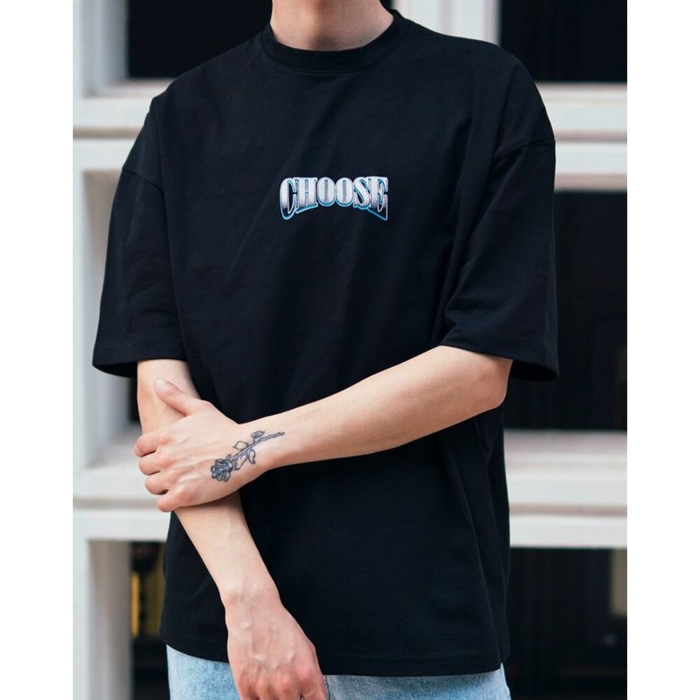 Oversize Choose Baskılı T-Shirt Siyah